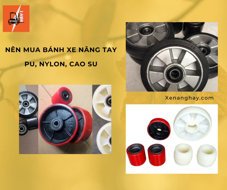 nen mua banh xe nang tay cao su nylon pu
